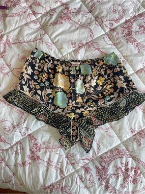 Victoria's Secret Black Floral Satin Pajama Shorts with Pastel Blooms